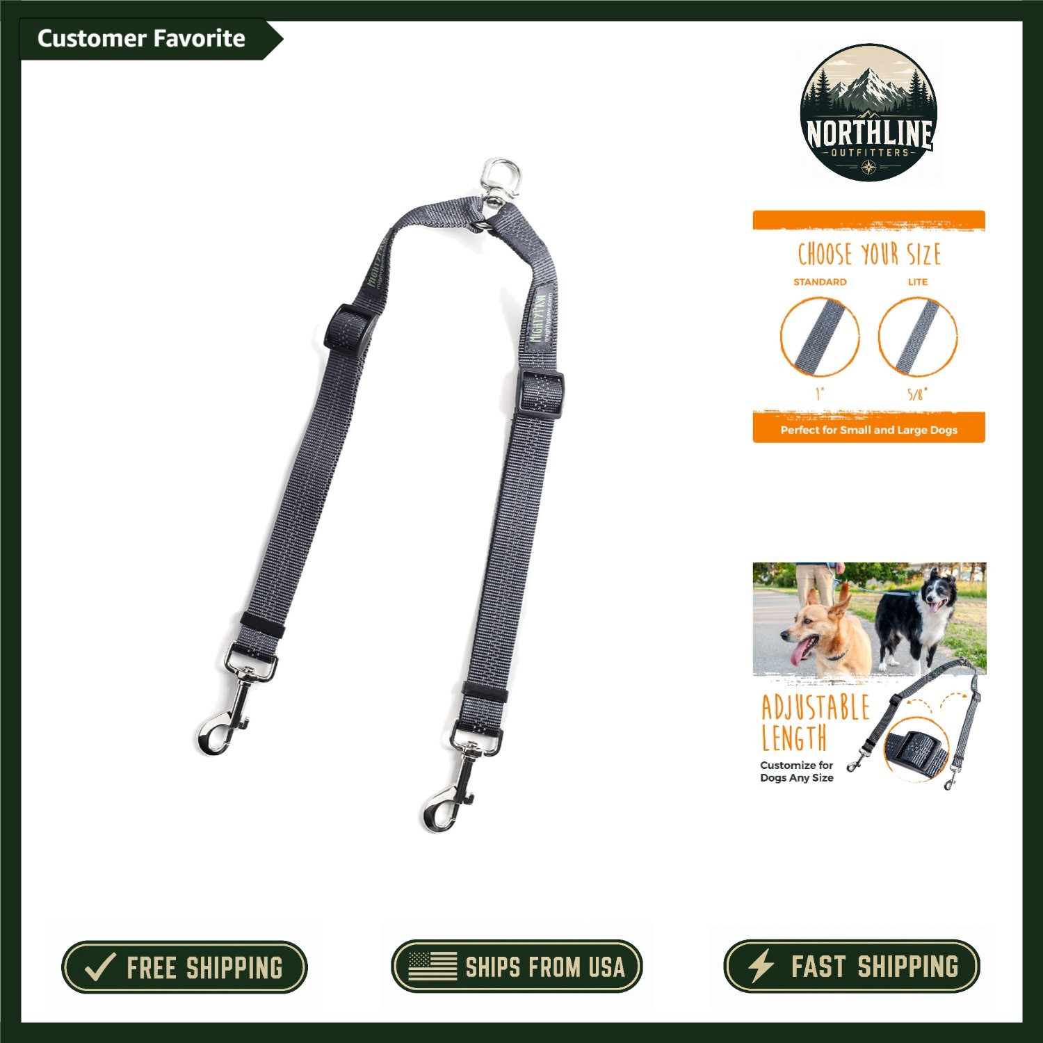 Waterproof Reflective Double Dog Leash - Split Lead for Two Dogs, Stylish & Safe
