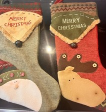 Set Of 2 Vintage Santa And Reindeer Christmas Stockings