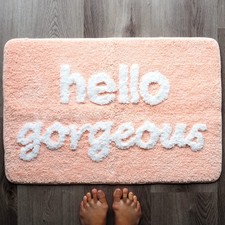 Hello Gorgeous Bath Mat Peach Orange Coral Beautiful Cute Bathroom Rugs for G...