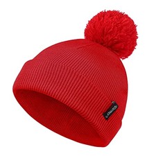 Toddler Winter Hat  Pom Pom Beanie, Double Layer Knit Cap for 6-36 Months Red