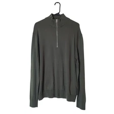 Aigle Fine Knit Organic Cotton Half Zip Pullover Jumper Sweater Large Green