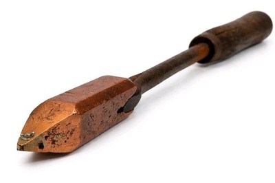 Antique Copper Soldering Iron Long Reach Wood Handle Coppersmith Tool Vintage