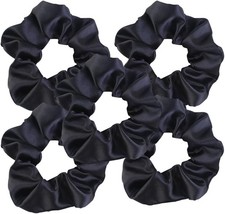 Satin Scrunchies for Women, 5PCS Black Hair Ties for Girls No Crease Frizz-Soft