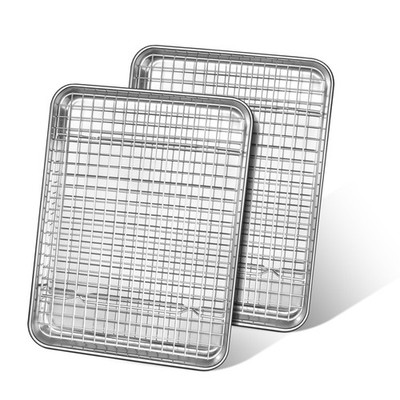 Quarter Sheet Pan with Cooling Rack, Leonyo 1/4 Cookie Sheets for Baking, Wir...