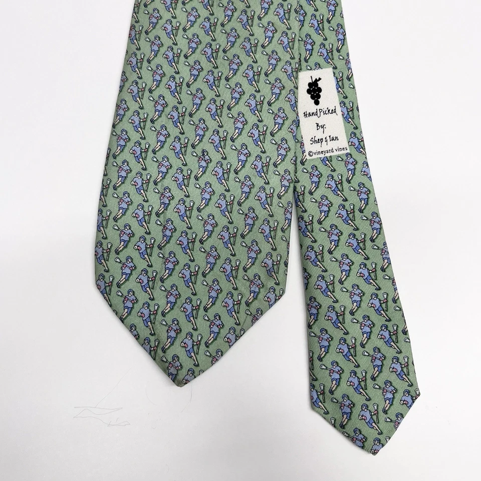 Vineyard Vines мужской галстук лакросс игроков зеленый/синий шелк 3 1/8" (W) 60" (L) - Изображение 2 из 4