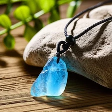 Raw Aquamarine Pendant Necklace - Healing Blue Crystal Amulet for Women & Men