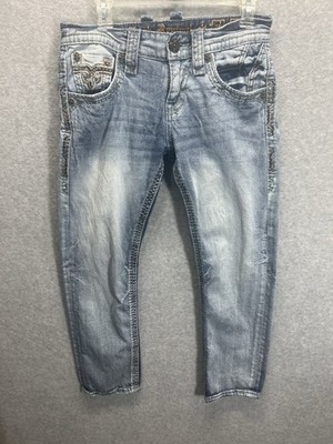 Rock Revival  PeveyJeans Mens 29x28  Slim Straight Distressed Denim