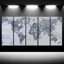 5 Pieces Vintage World Map Canvas Prints Push Pin Wall Art Decor Trace Travel...