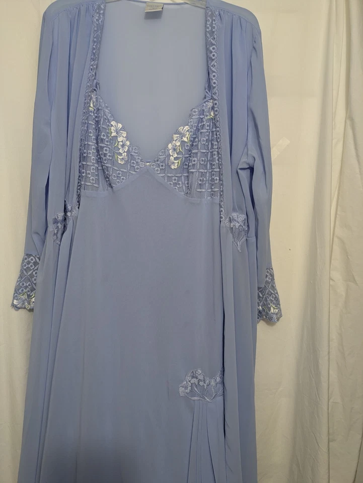 Conjunto de camisón y bata de encaje azul ropa de dormir Cabernet para mujer XL estilo vintage Foto 3 de 4
