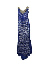 Prom Dress Sequined Royal Blue Lace With Light Beige Lining