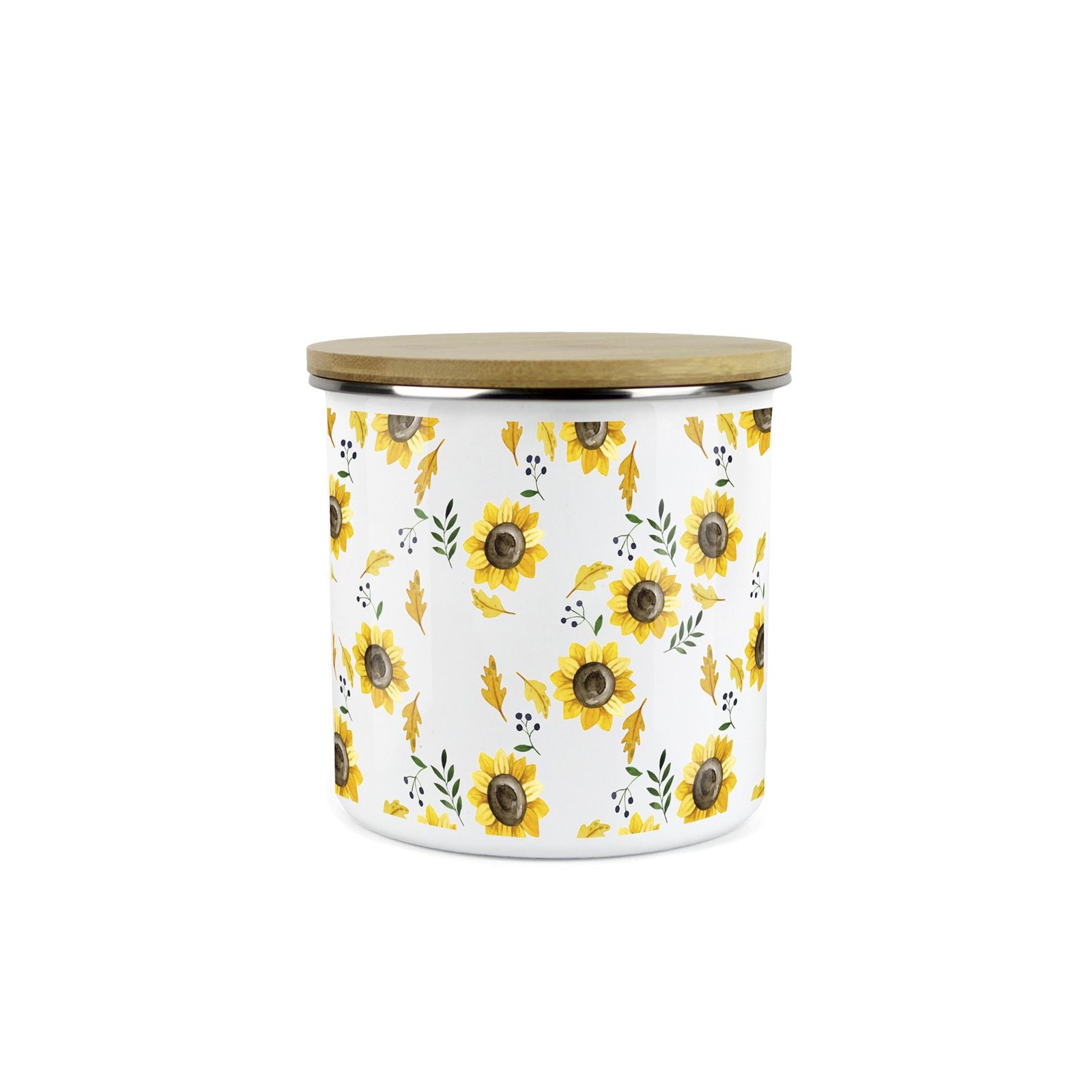 Sunflowers Food Canister - Yellow Floral Enamel Kitchen Storage Jar Gift