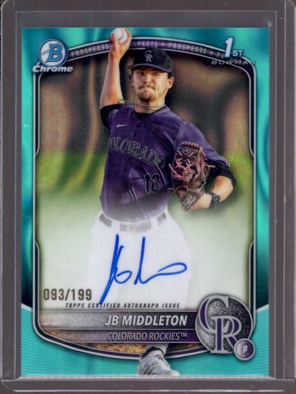 JB MIDDLETON 2025 Bowman Chrome Draft 1st Aqua Refractor RC Autograph Auto #/199