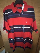 Nautica Men  s Short Sleeve Polo Size XL Red Blue Stripped New With Tags