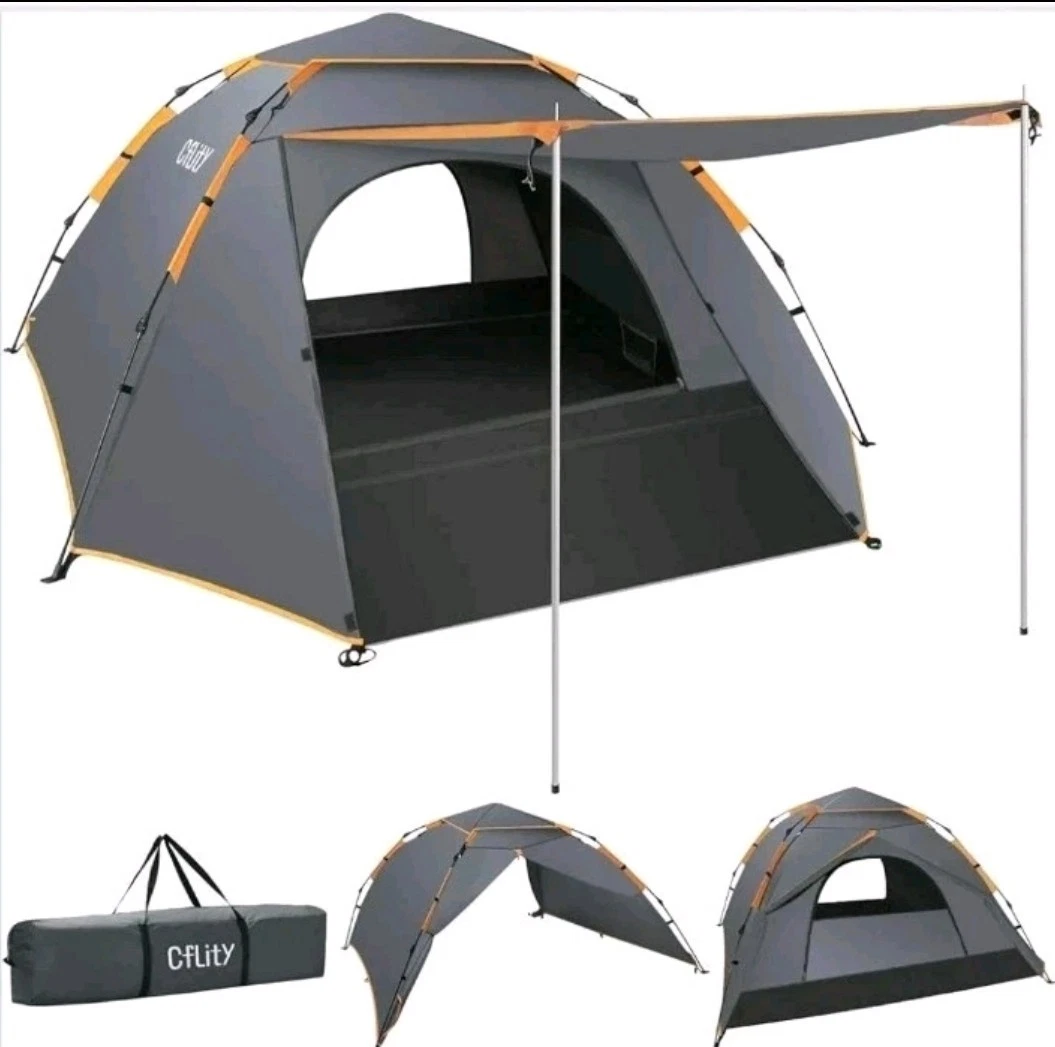 Cflity Camping Tent, 3 Man Pop Up Tent Automatic Instant Three Layer Waterproof