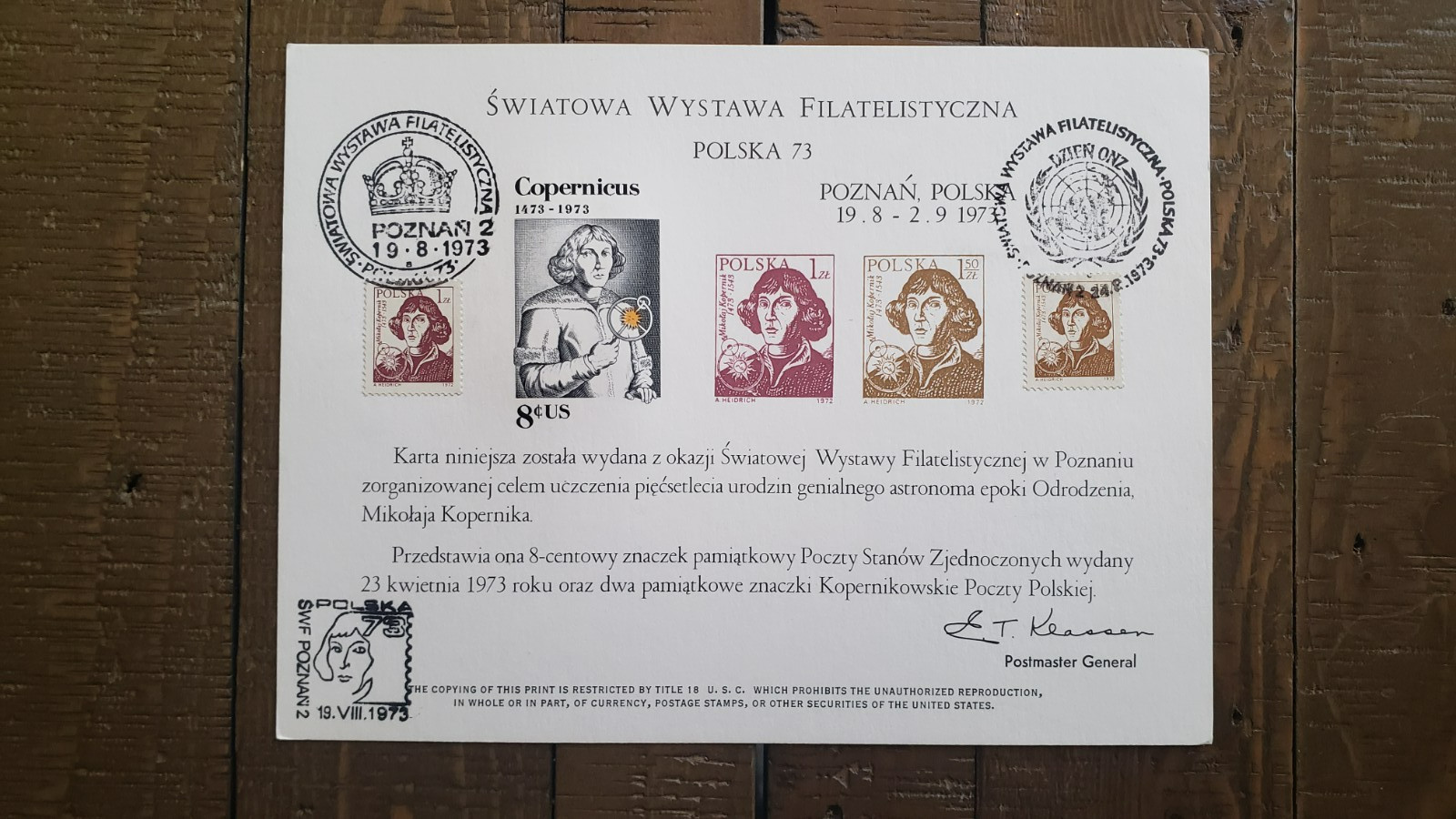 SHOW CARD - WORLD PHILATELIC EXHIBITION - POZNAN, POLAND - 1973 cancelled 7