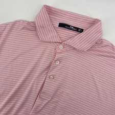 RLX Ralph Lauren Polo Shirt Mens Large Pink Striped Golf Performance Wicking
