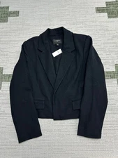 Banana Republic Ponte Short Blazer Jacket Womens Large Black Knit Open Front New