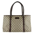Auth GUCCI GG Supreme Shoulder Bag Tote Bag Brown PVC/Leather - z9460