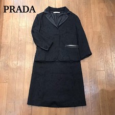 PRADA Tweed Jacket Skirt Set Size 40 Black Ex...