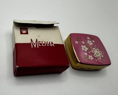 Melisse Pillendose in rosa Emaille Blumen Box Vintage Andenken Schmuckdose 50er