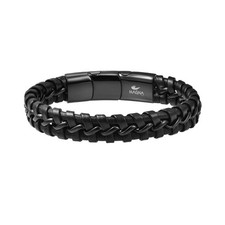 Men's Braided Genuine Leather Wristband Cuff Bracelet Black