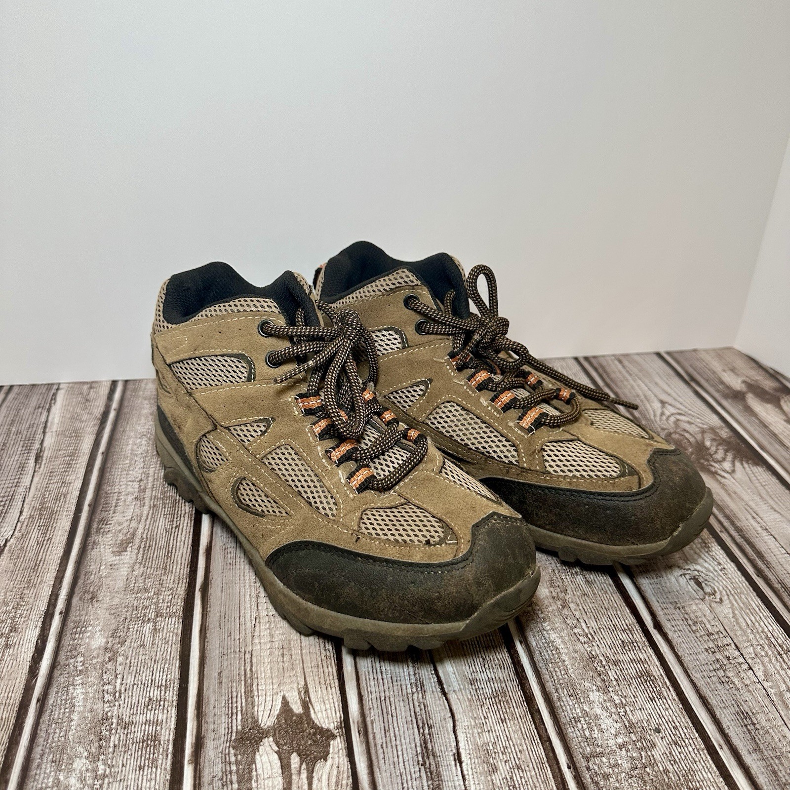 SAOLA Scarpe da trekking basse Ozark Trail RAGAZZO taglia 5 marrone pelle rete arancione nero