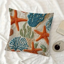 Starfish Coral Polyester Plush Pillow Covers Ocean Style Cushion Case Gift