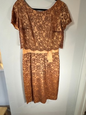 Romantic 1960s Cocoa Lace Wiggle Dress with Peach Lining  Delicate  Handmade Vin | eBay