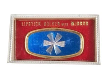 VTG Lipstick Holder w/ Mirror Blue w/ Flower Etched Pattern in Original Box