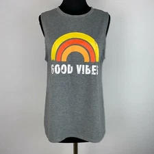 Good Vibes Womens M Multicolor Graphic Tank Top Summer Boho Festival Casual AU