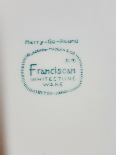 Piatto da pranzo Franciscan Merry-Go-Round 10,25" marcato Byttk, prodotto in Giappone 1959-1965 - Foto 6 di 8