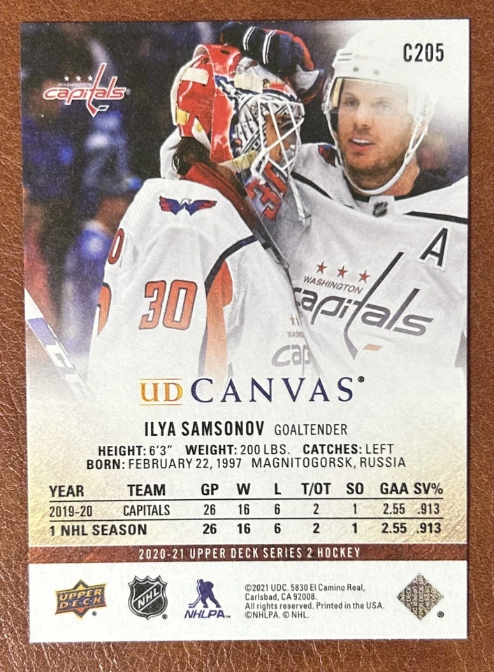 2020-21 Upper Deck UD Canvas Ilya Samsonov Washington Capitals #C205 - Image 2 of 2