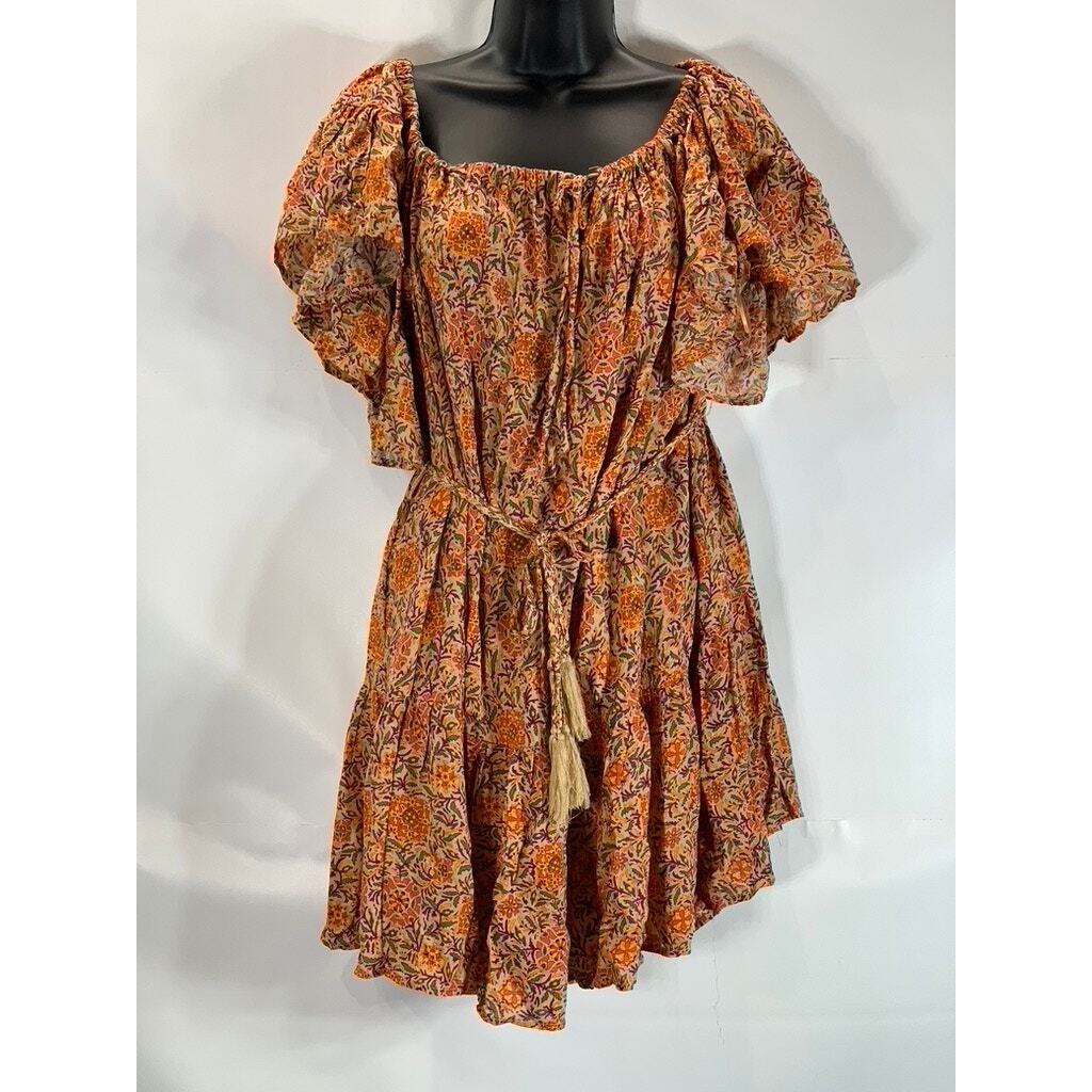 rachel zoe orange dress RACHEL ZOE Women's Orange Floral Print Tassel Waist