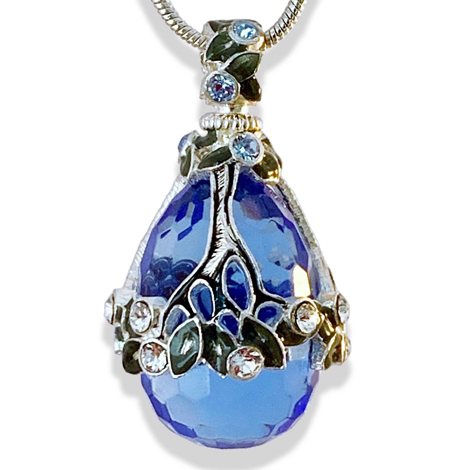 Pingente de ovo fabergé topázio azul esterlina cristais Swarovski esmalte corrente 24" - Imagem 3 de 4