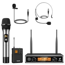 TONOR Wireless Microphones System with Metal UHF Headset/Lapel/HandheldMics