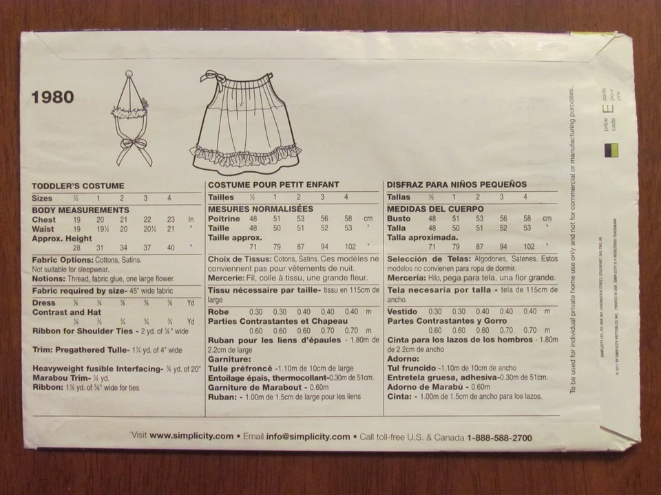 SIMPLICITY PATTERN - 1980 GIRLS WITCH COSTUME DRESS HAT HALLOWEEN 1/2-4 UNCUT - Image 2 of 2
