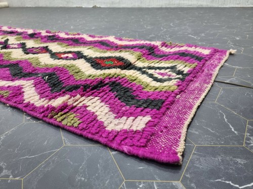 Moroccan Boujaad Handmade Rug 2'3"x13'4" Berber Geometric Purple Black Wool Rug - Picture 8 of 12