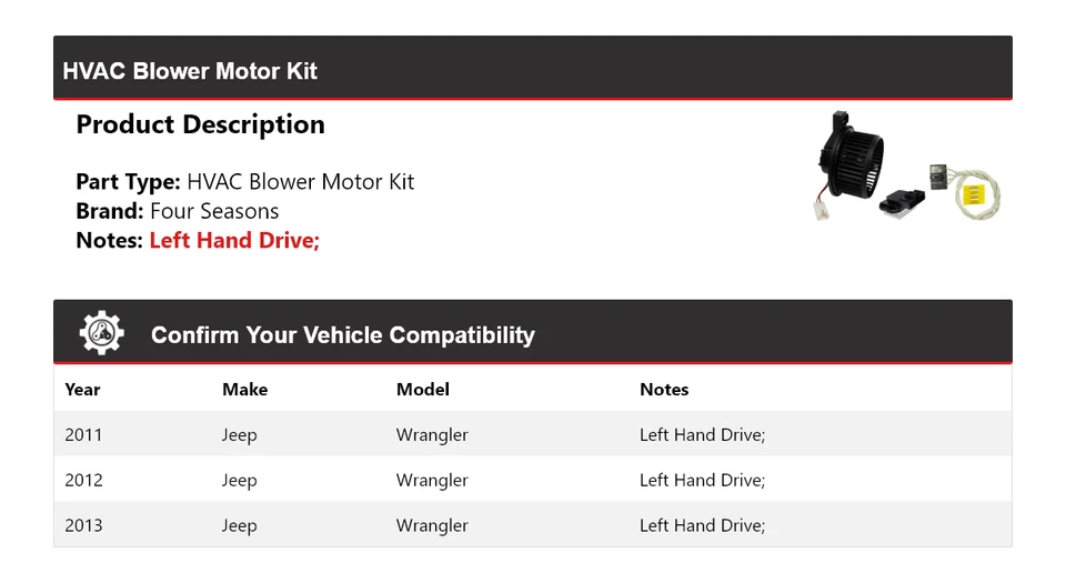 Kit de motor soplador de climatización para Jeep Wrangler 2011-2013 4 estaciones 2012 Foto 2 de 3