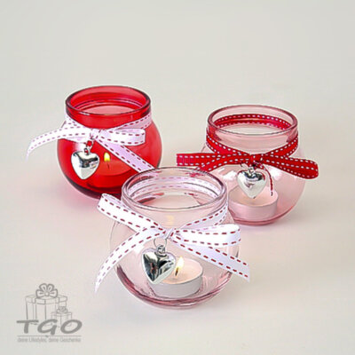 Boltze Windlicht Teelichthalter Rosia 3tlg. 9cm Farbmix Glas -1011447