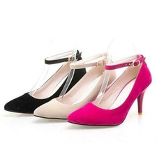 Zapatos para mujer punta puntiaguda tacón alto citas correa al tobillo zapatos talla grande