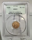 1928 $2.5 INDIAN Quarter Eagle Gold PCGS MS61 GREEN HOLDER OGH