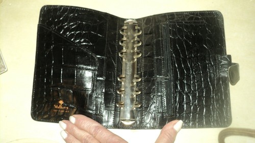 VINTAGE MULBERRY BLACK LEATHER CROC PRINT ORGANISER FILOFAX AGENDA *COMPARTMENTS - Afbeelding 1 van 6