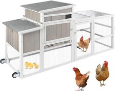 Petscosset 78"L Chicken Coop with Wheels, Large Wooden Chicken House with Run