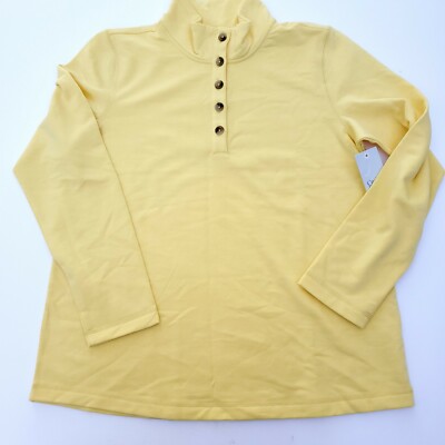 Croft & Barrow Women's MEDIUM button mock neck fleece sweatshirt, yellow