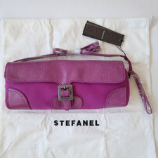 BORSA STEFANEL POCHETTE TRACOLLA STACCABILE TELA PU ECOPELLE FUCSIA ROSA VIOLA