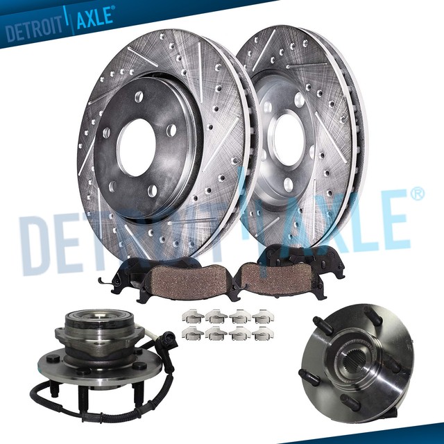 Front Drilled Brake Rotors Pad + Wheel Hub Bearing 2001 2002 2003 Ford