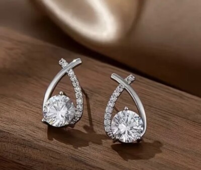 Damen Ohrringe Silber geschwungene Diamanten funkelnde Kristall