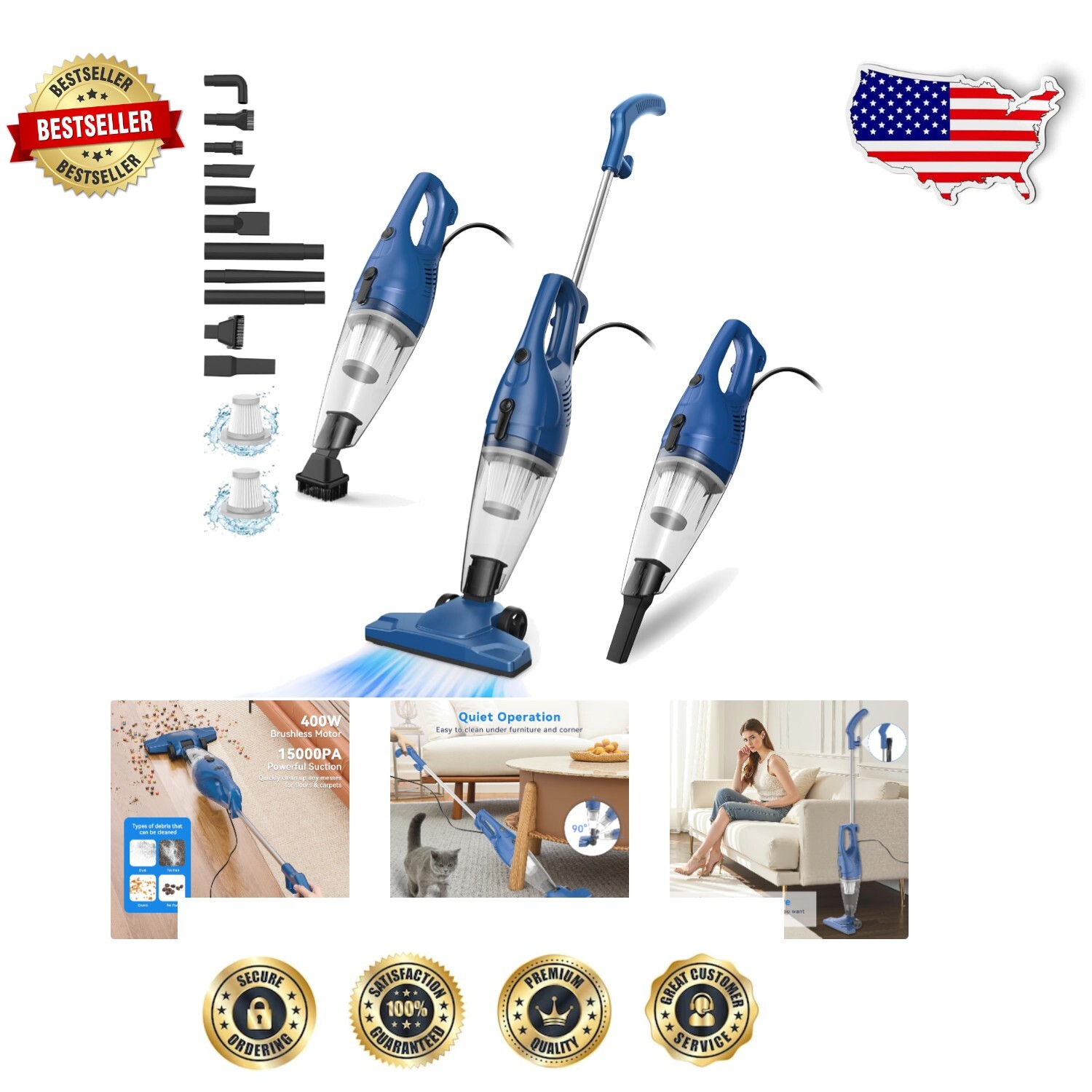 Versatile Stick Vacuum with 12-in-1 Functionality - Ideal for Pet Hair & Carpets