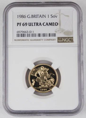 Great Britain UK 1986 Pound/Sovereign 0.2354 Oz AGW Gold Proof Coin NGC PF69 UC