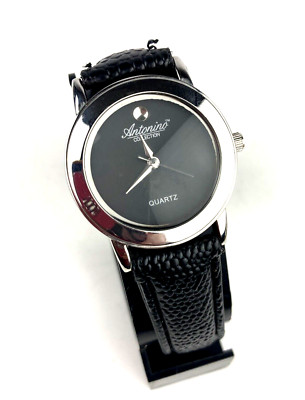 Antonio Collection Silver Tone Quartz Women's Watch Black Band - New Battery